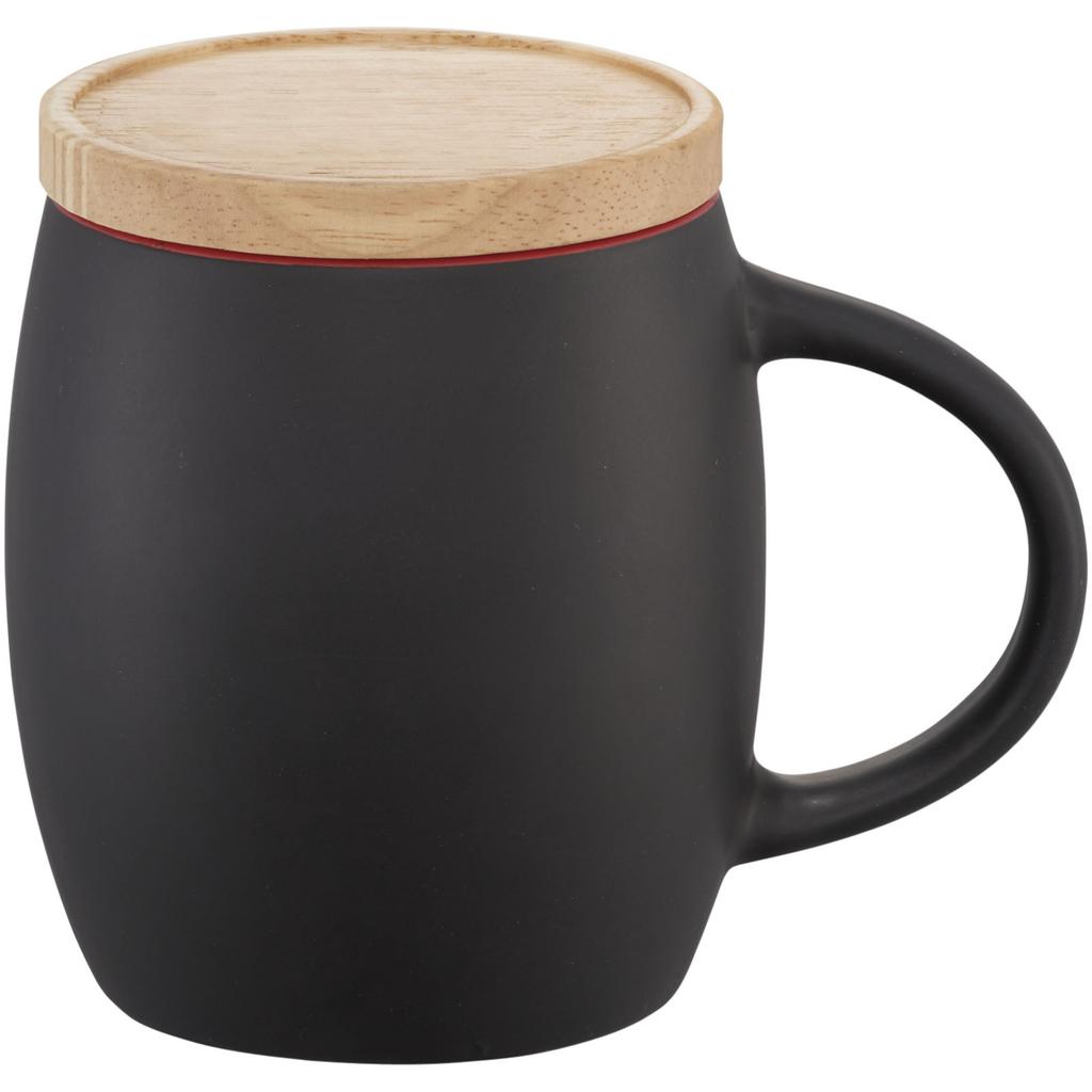 Glass "Hearth" 400 Ml Ceramic Mug with Wooden Base Solid Black
