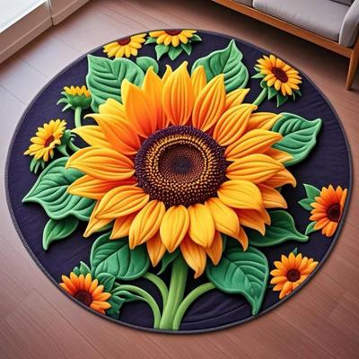 Yousheng 3D Sunflower Floor Mat Non-Slip Absorbent Bathroom Rug Quick-Dry Round Floral Area Rug for Farmhouse Bedroom Entryway Living Room