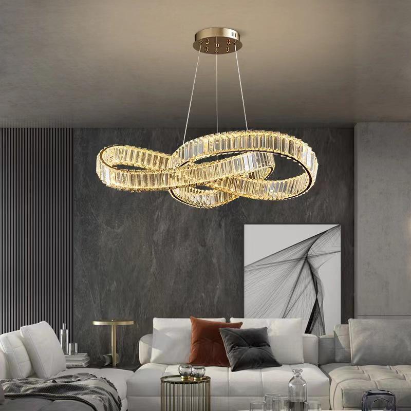 Modern Luxury Gold LED Crystal Chandelier Irregular Ring Lustre Ceiling Pendant Light Living Dining Room Bedroom Decor Ligjting