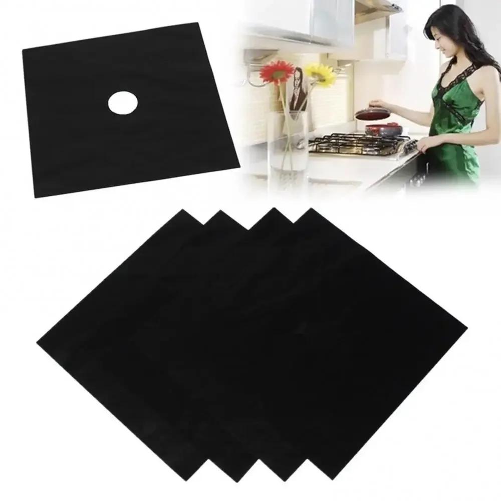 Square Reusable Protector 4 Pcs Foil Gas Hob Liner Easy Clean Pad