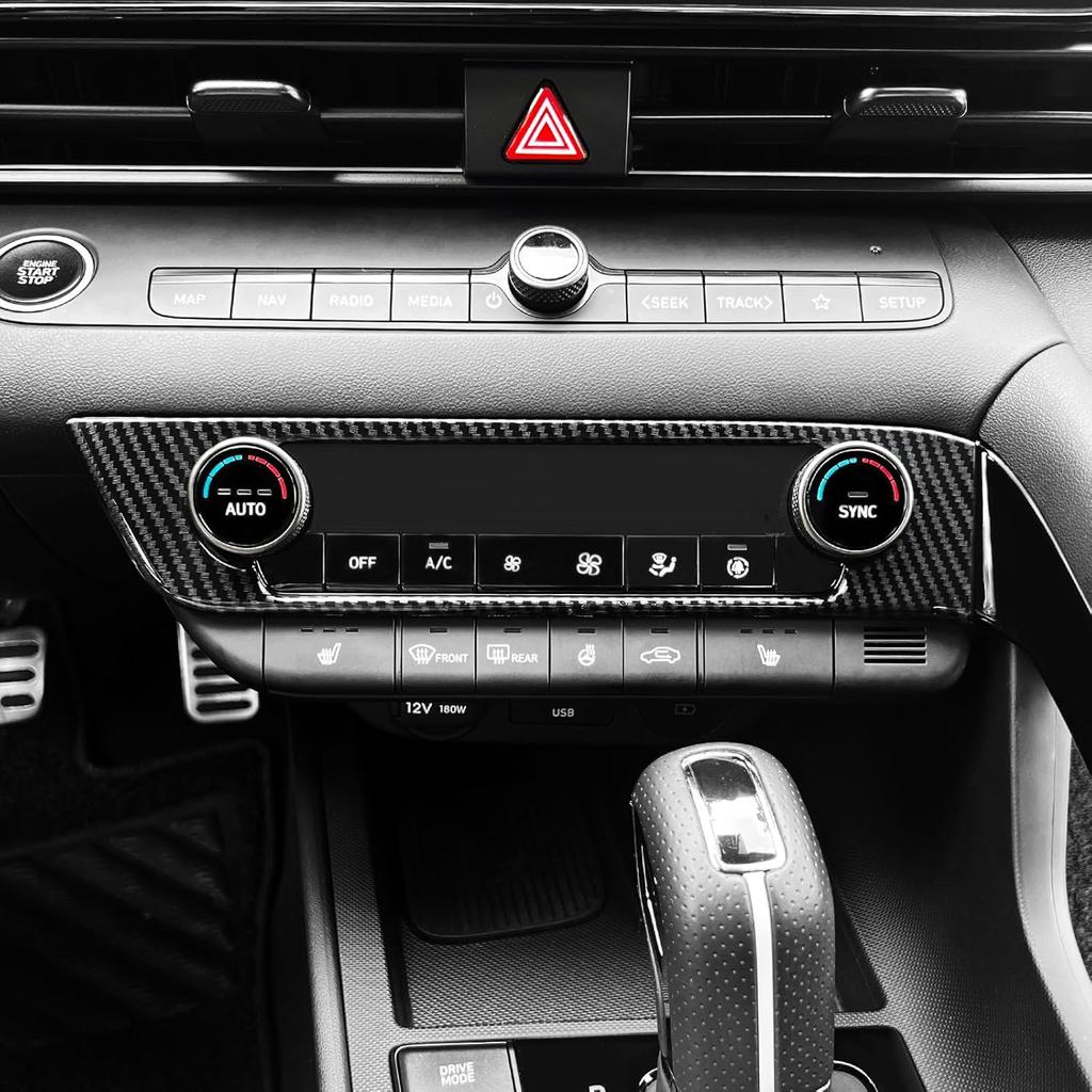 Carbon Fiber Style Center Console Air Conditioning Switch Button Panel Cover Trim Compatible with Hyundai Elantra N Elantra N Line CN7 2021-2025