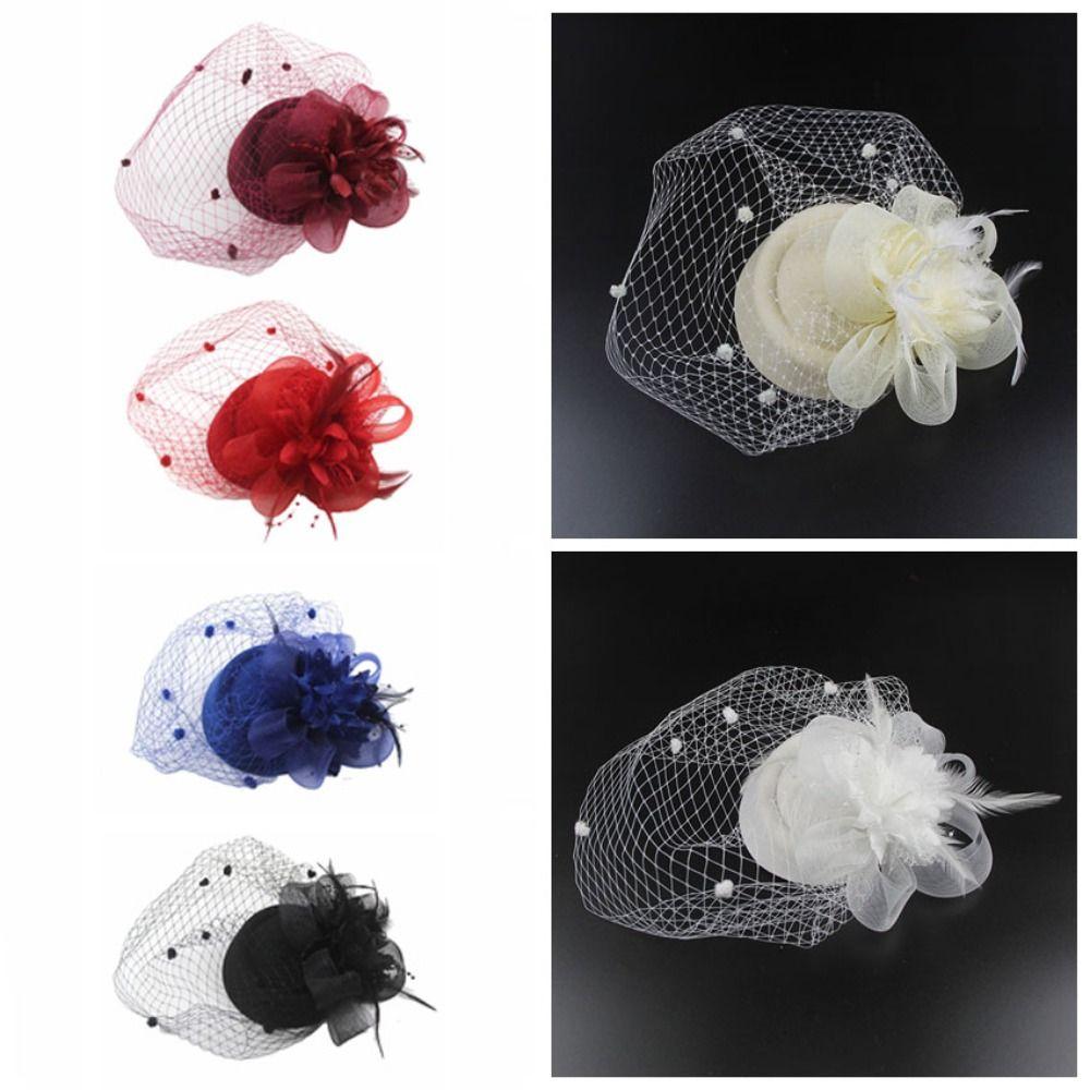 Mesh Dots Small Fedoras Headwear Headband Flower Veil Hair Clips Women Mini Mesh Hat  Dinner Party