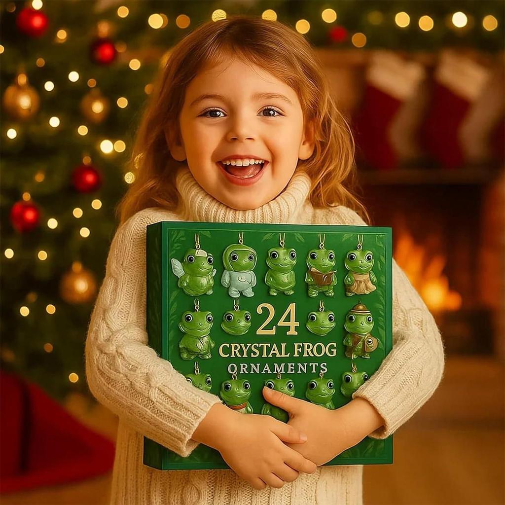 Frog Arrival Calendar 2025 2D Printed Toys 24 Day Christmas Countdown with Mini Flat 2D Acrylic Frog Doll For Christmas Decor