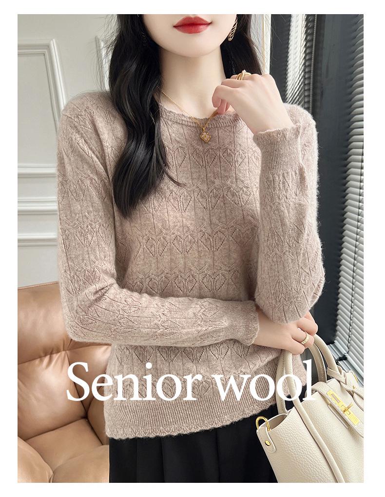 2024 Autumn/Winter Knit Wool Round Neck Hollow Out Slimming Loose Sweater