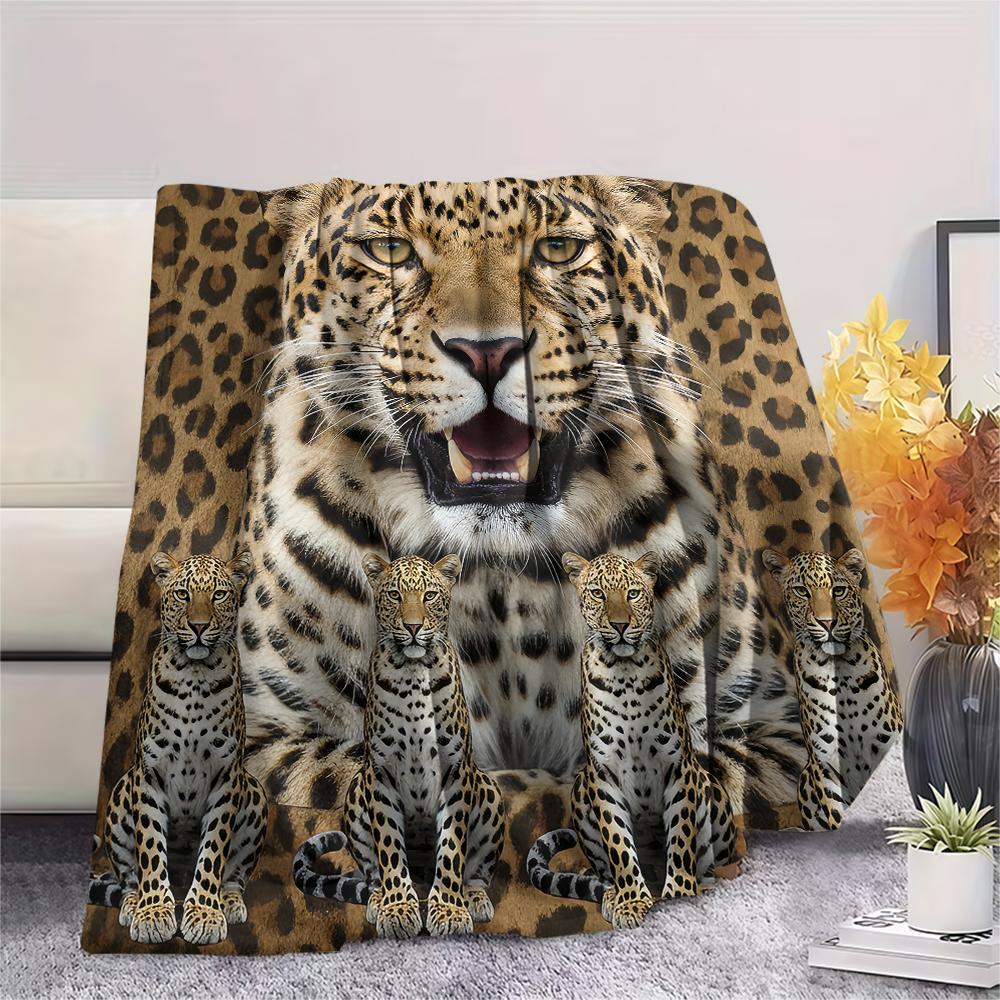 1Pc Leopard Lion Print Flannel Blanket, High Quality Comfortable for All Seasons, Home Decor, Warmth and Comfort, Perfect for Gifts