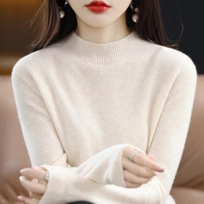 Women's Cashmere Half-Turtleneck Sweater - Thick, Loose, All-Match Wool Knit Pullover for Autumn and Winter