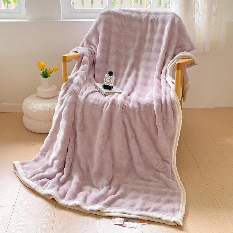 

Класс А Однотонный плед Офисная шаль Кондиционер Маленький плед Утолщенный Коралловый флис Фланель Шерсть ягненка Плед для сна 100x140cm 1pcs фиолетовый