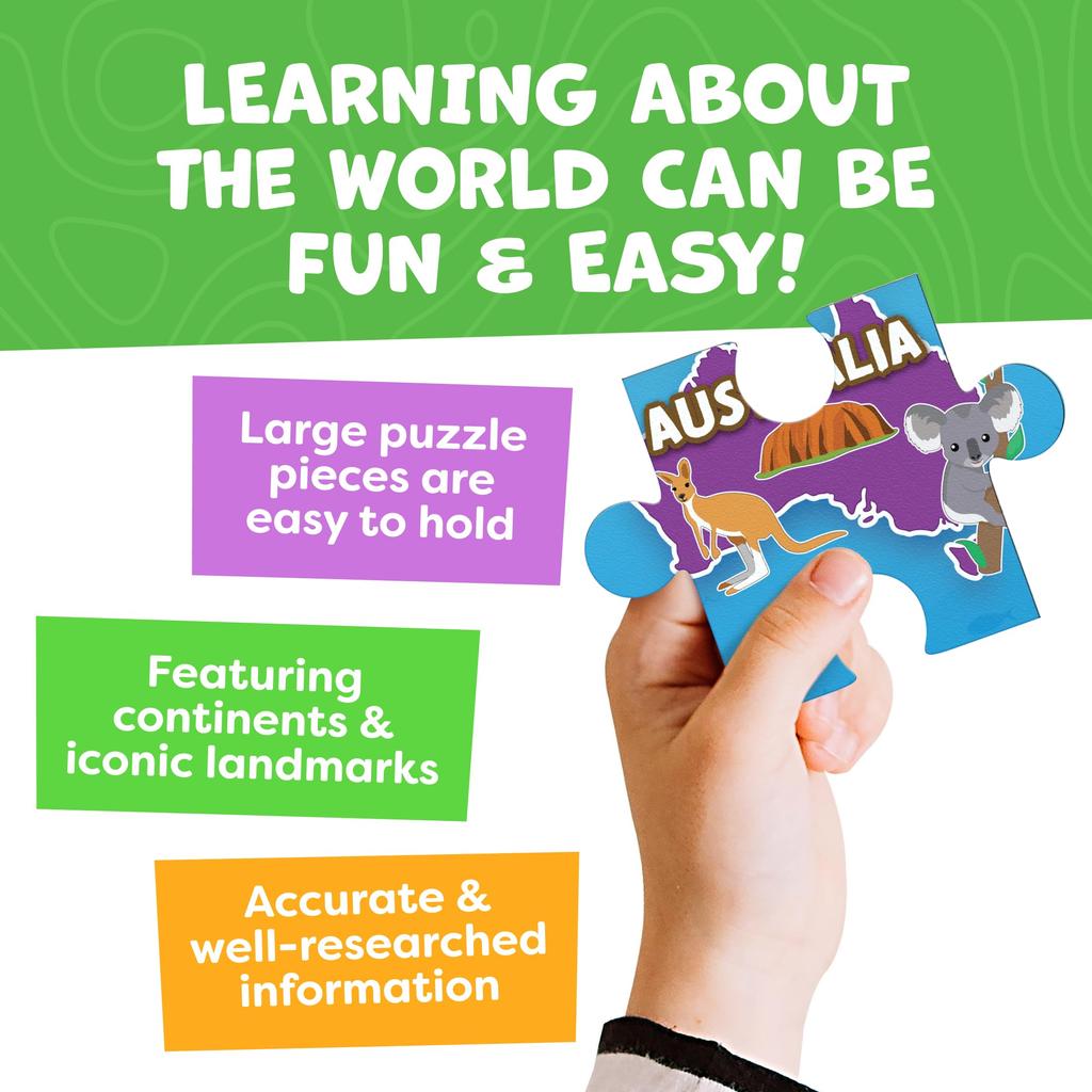 World Map Puzzle for Kids - 75 Pieces - World Puzzle with Continents - Jigsaw Puzzle Geography Puzzle for Kids Ages 4-8, 5, 6, 7, 8-10 - Globe Atlas P