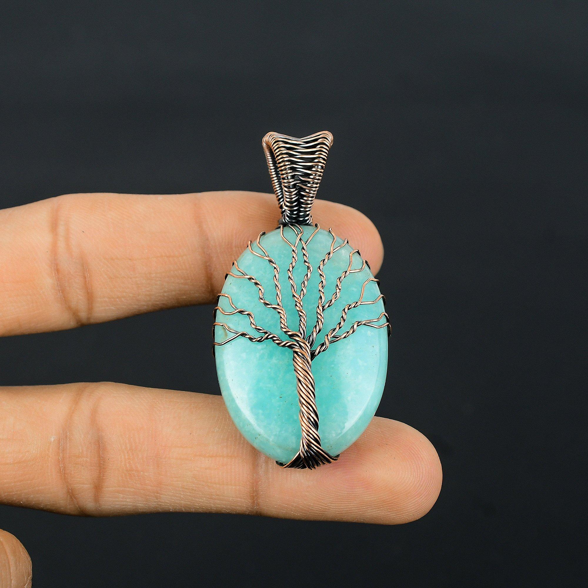 

Amazonite 999 Copper Wire Wrapped Pendant, Handmade Gemstone Pendant Jewelry, Gifts For Wife Brand New Pendant 2.55 Inches