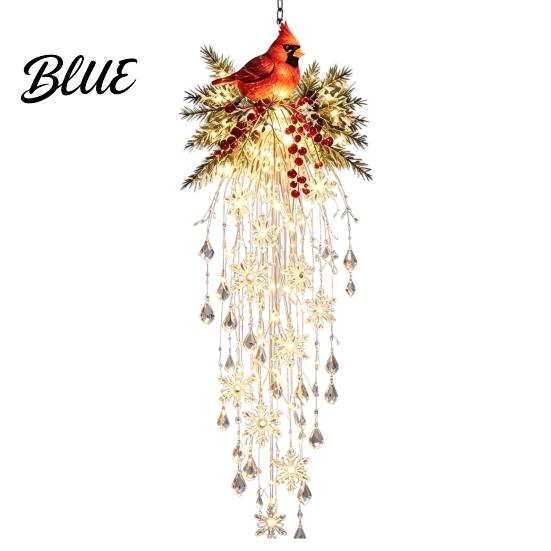 Santa Claus Snowman Decor Crystal Waterfall Christmas Lights, LED Warm White Pendant Festive Yard Decoration Light with Snowflake Droplets,