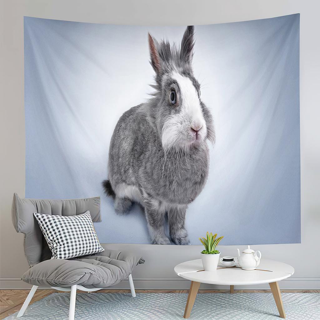Cute Farm Rabbit Tapestry Grey Rabbit Tapestry Creative Style Tapestry Art Wall Hanging Home Living Room Bedroom Dorm Tapestries