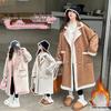 2024 Winter Girls' Double-Sided Fur-Lined Wool Coat - Fashionable & Thickened Outerwear for Kids