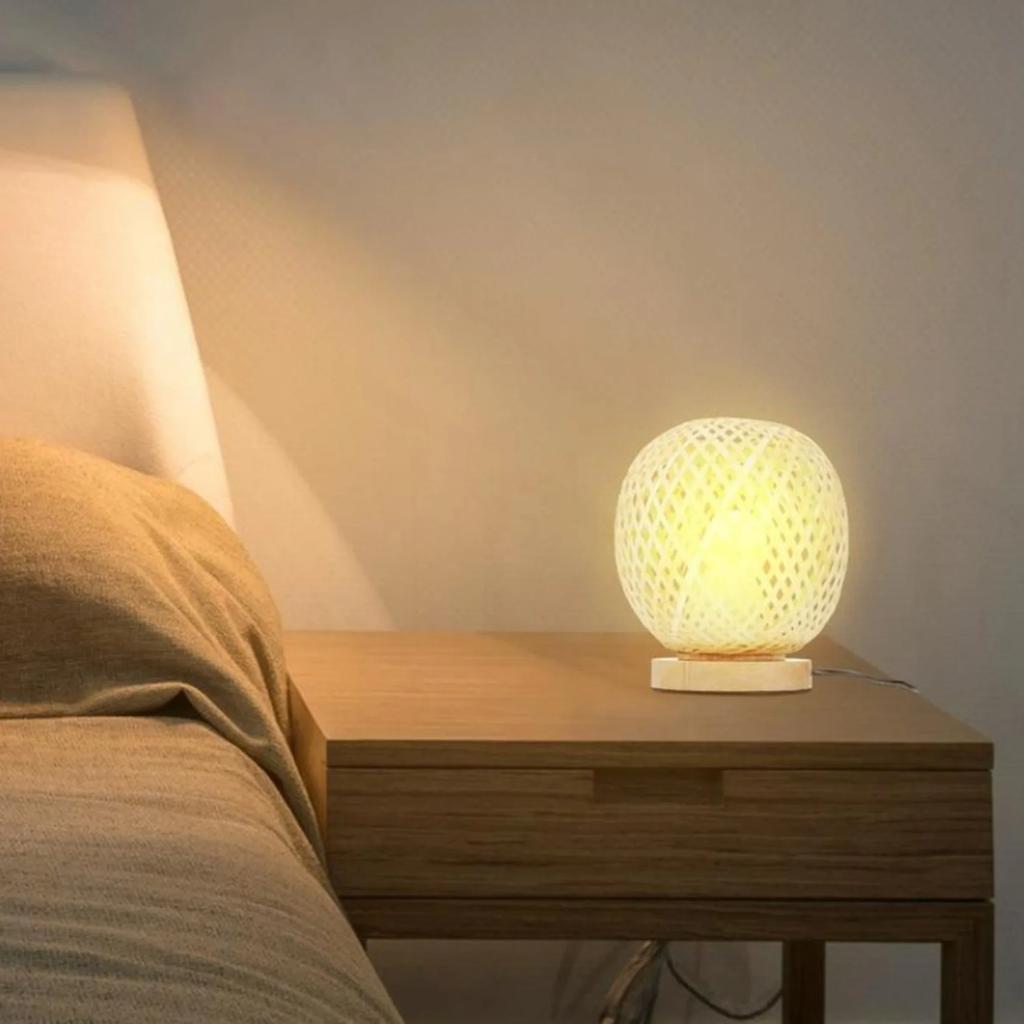 Wicker Table Lamps Ornament Bamboo Woven Table Lamp Attachments for Living Room Photography Bedroom Home EU Plug EU/US/UK Plug