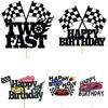 Race Car Cake Topper Two Fast Themed Birthday Party Decorations Racing Checkered Flag Happy Birthday Cake Topper Supplies Decor