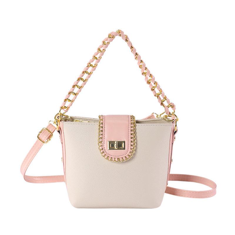 Fashionable Soft Pu Leather Chain Shoulder Bag With Multiple Compartments розовый
