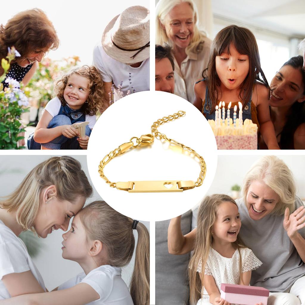 Vnox Custom Engrave Mom Duaghter Son Baby Bracelets, Anti Allergy Stainless Steel Baptism Love Gifts, Adjustable Jewelry