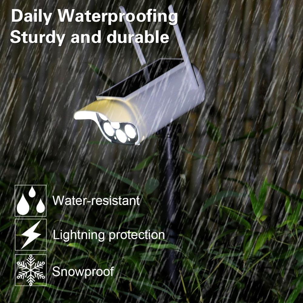 Ground Spike Solar Motion Sensor Light, 360° Rotating Outdoor Garden Light, 3 Modes Security Light with Dummy Camera & USB Dual