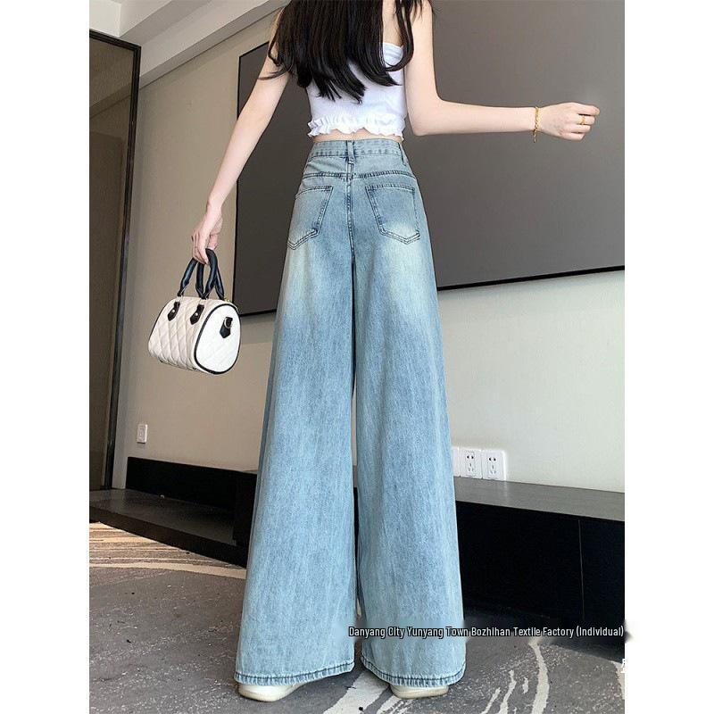 Retro Light Color High Waist Wide Leg Jeans for Women - Summer Slimming Washed Culottes