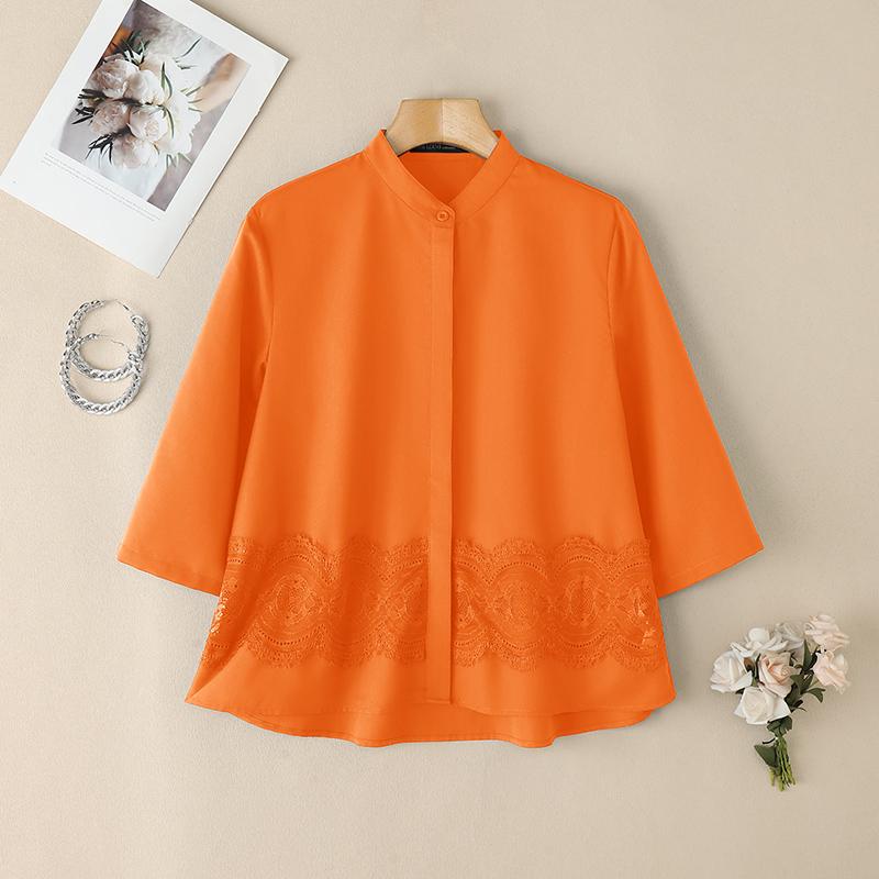 

ZANZEA Женская повседневная блузка с воротником-стойкой и рукавом 3/4 из кружева в стиле пэчворк S