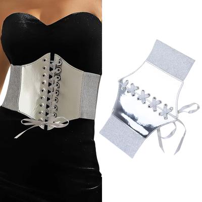 Wide Dress Belt Silver Corset Belt Y2k Corset Underbust Silver Belt For Women Elastic Belt for Dress Waist Cinchs Belt