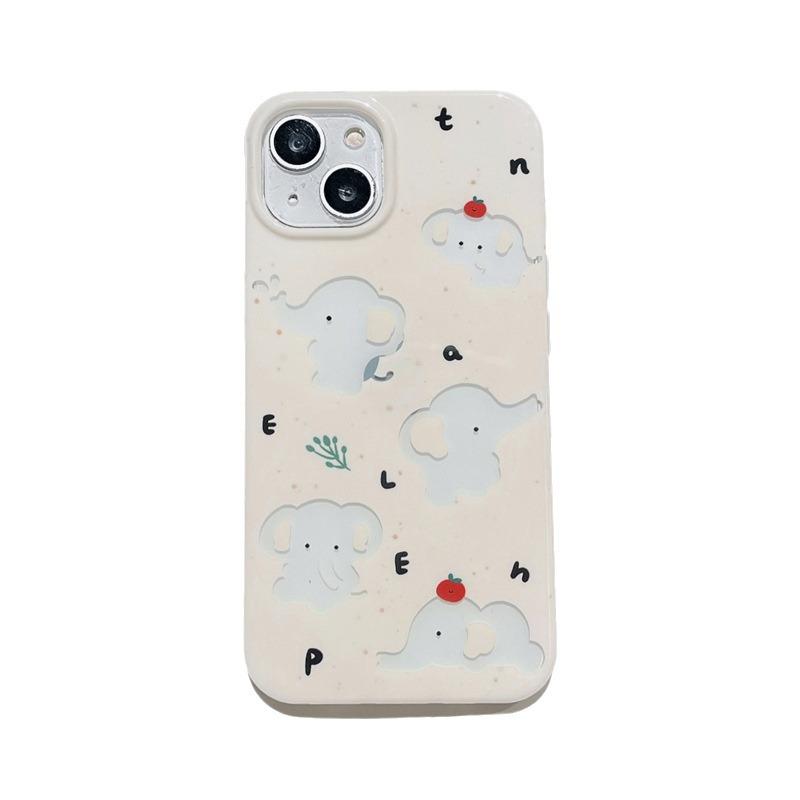 Cute Hollow Elephant Custard Yellow Case for iPhone 17 Pro Max, Apple 13/14, 15/16 Double Layer for Women