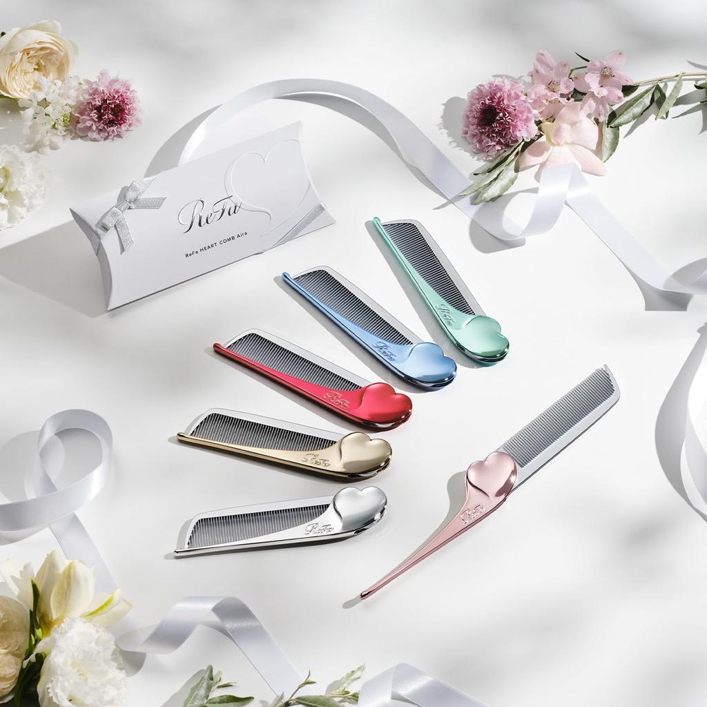 ReFa HEART COMB Aira - Precision Bangs-Styling Comb with Acupressure Handle Tip, Makeup Comb, Color Rose Gold