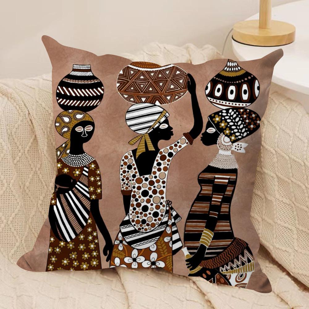 African Women Cushion Cover Soft Plush Throw Pillow Cover  DoubleSided Decorative Cushion Case  Sofa Bedroom Home Decor