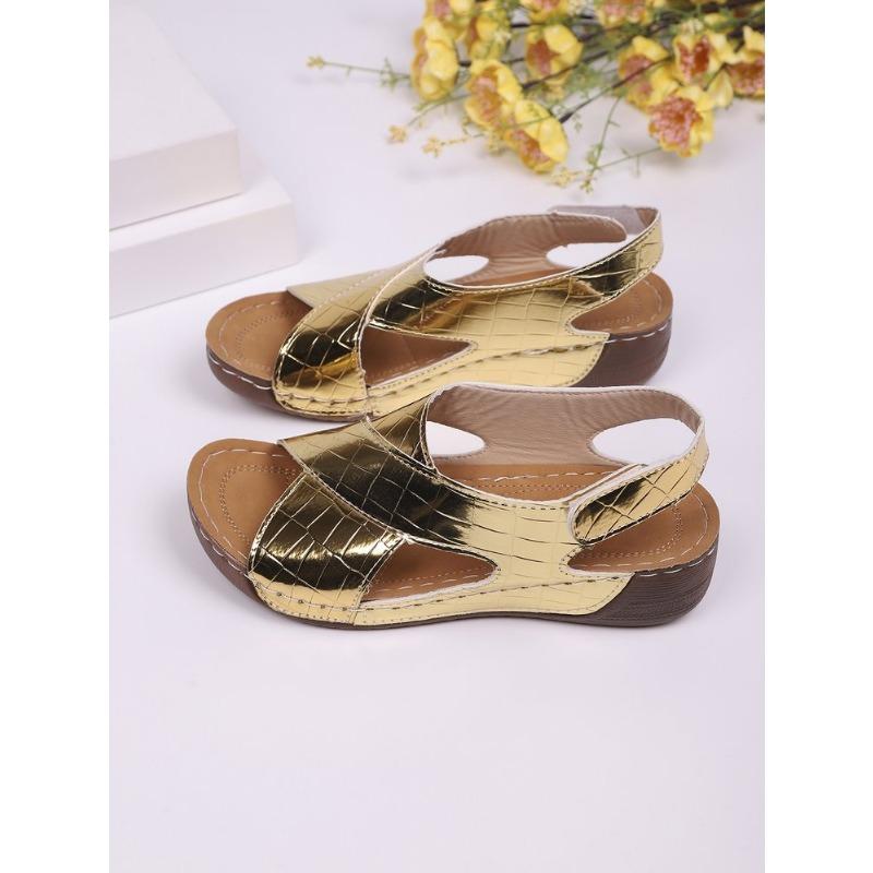 

Large size wedge heel sandals women s summer new printed cross strap Velcro sandals women 36 золотой