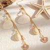 1 Pair Women Earrings, Long Tassel Shell Conch Starfish Design Drop Earrings, Imitation Pearls Earrings for Beach Vacation Jewelry