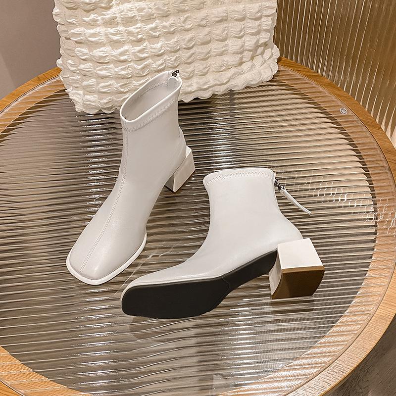 French British style thick heel short women's boots new autumn and winter fashion retro versatile thin high heel short boots women