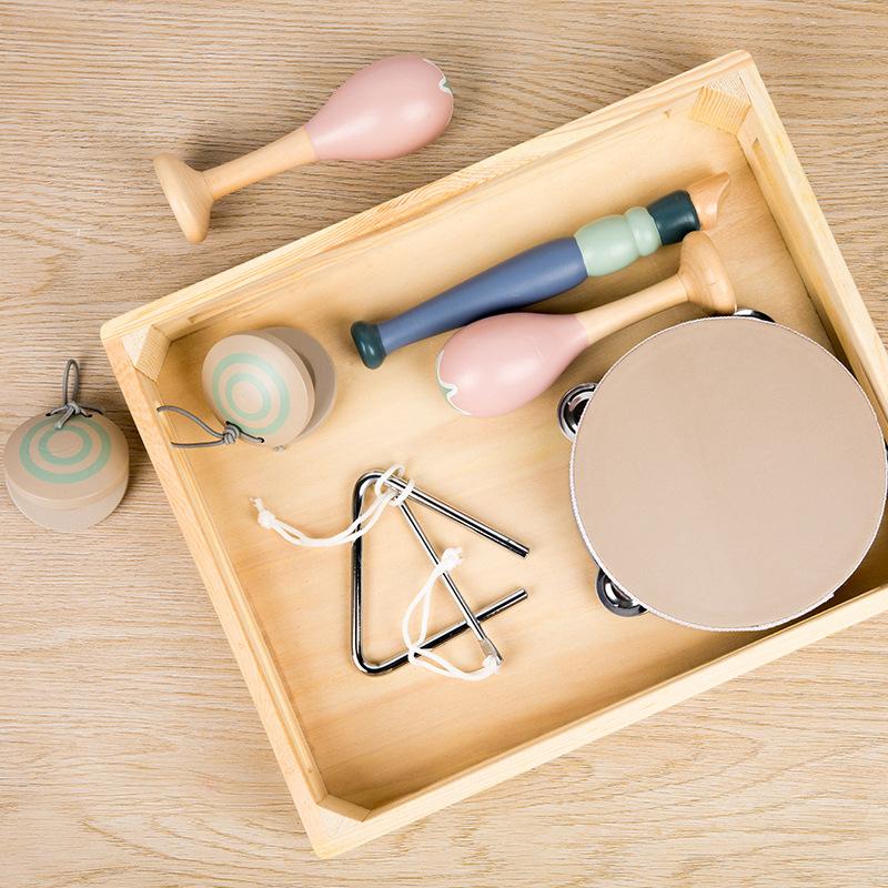 Wooden sand hammer xylophone tambourine Orff music combination set, baby early education sensory enlightenment educational toy