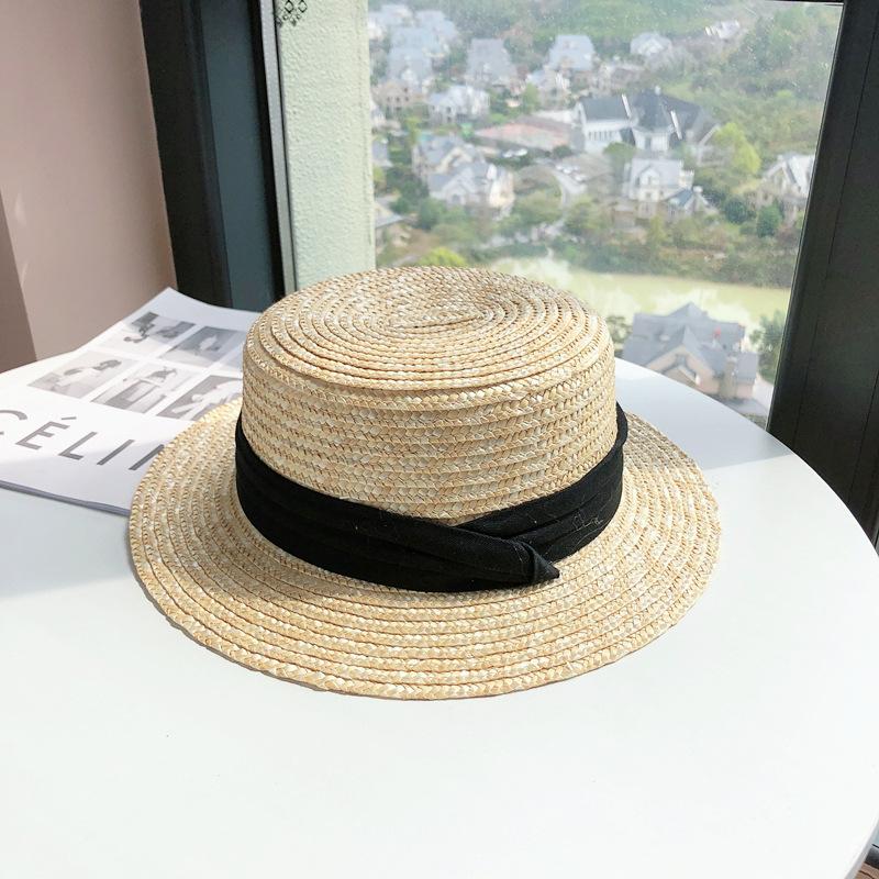 

Flat edge straw hat women s summer sunscreen straw sunshade small fresh beach fashion temperament top hat