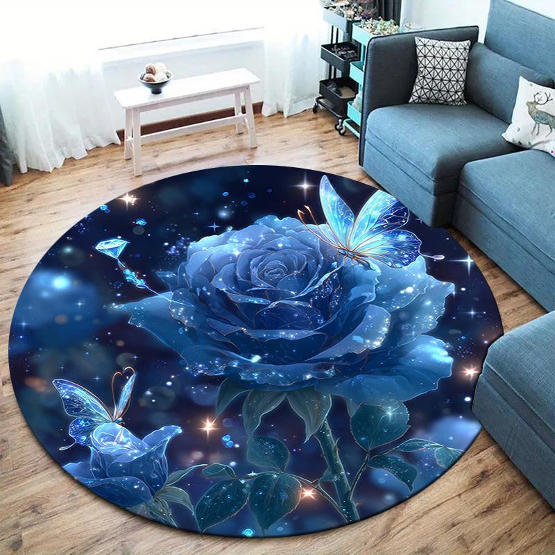 Beautiful flowers Round Area Rug,Carpet Rug for Living Room Bedroom Sofa Playroom Decor,Non-slip Floor Mat