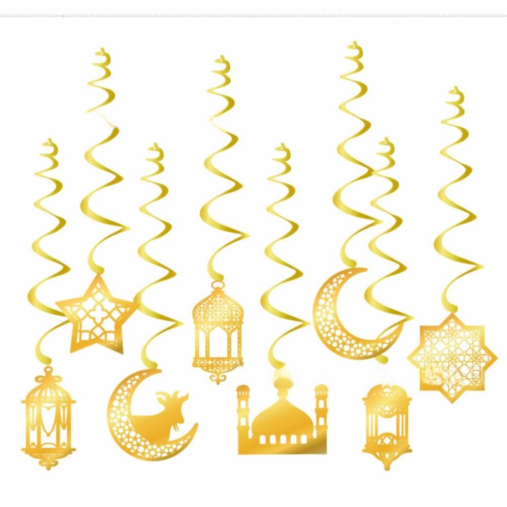 A Set Gold Black Ramadan Decorations Traditional Crescent Moon Eid Mubarak Decorations Elegant Design Islamic Ornaments