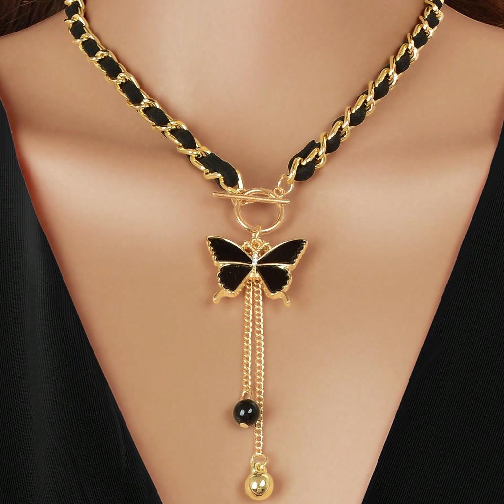 Cold Wind Black Butterfly Love Wrapped Flannel Collarbone Chain Fringed Necklace Lady
