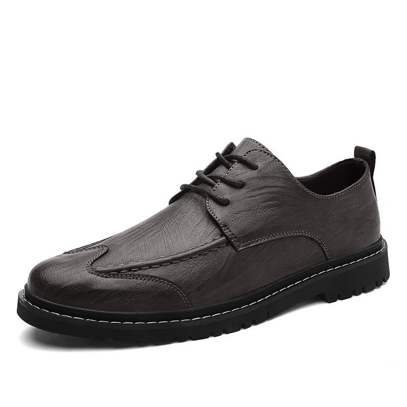

Fashion Mens Casual Shoes Spring Autumn New Designer Leather Handmade Shoes Breathable Outdoor Business Casual Leather Men Shoes 44 серый