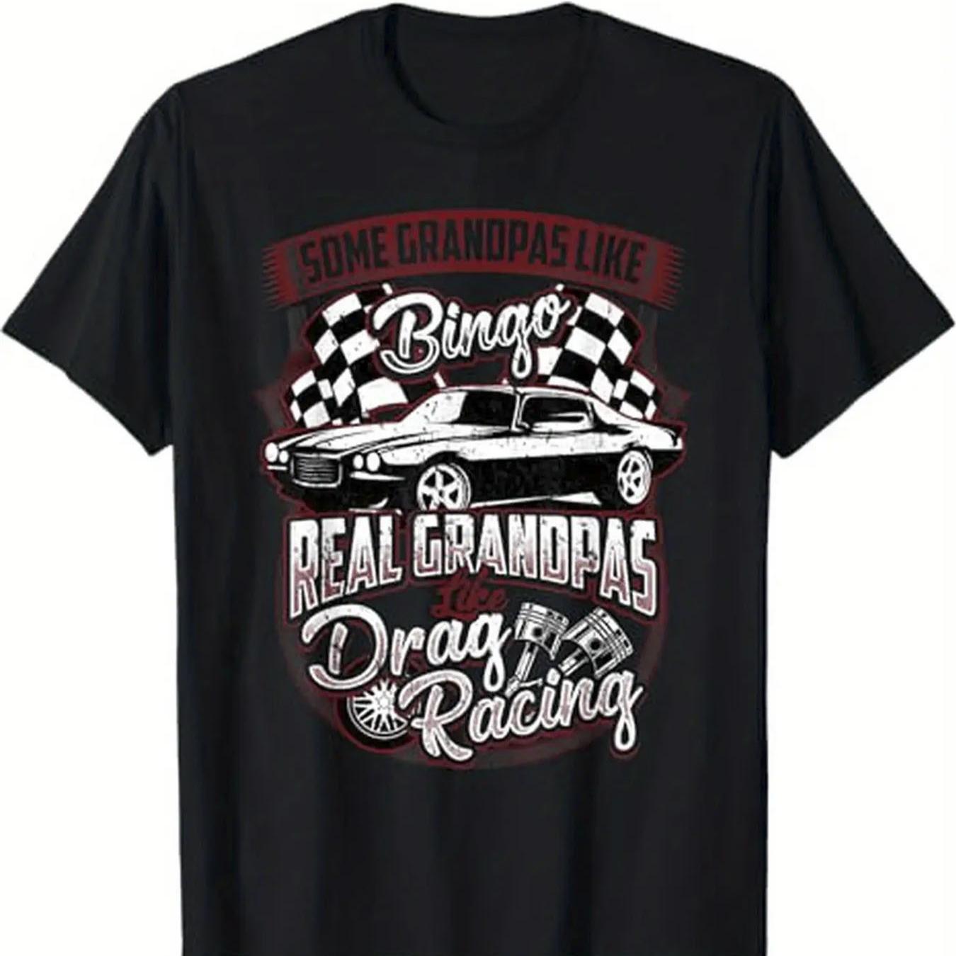 Retro Drag Racing Muscle Car Checkered Flag Print TShirt 100 Cotton ONeck Short Sleeve Summer Casual Mens Tshirt Streetwear S