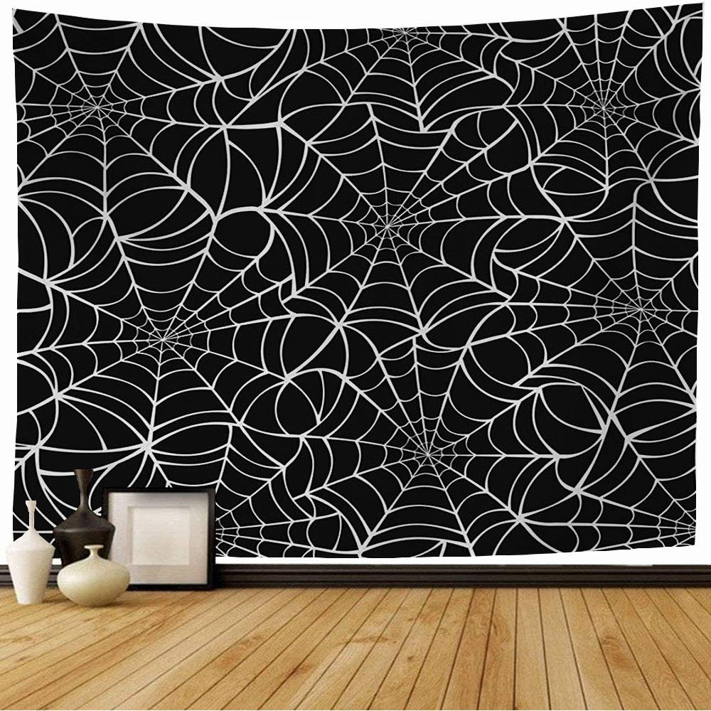 Spinnennetz Wandteppich Schwarz Gruseliges Design Wandteppich Unheimliche Texturen Spukiger Wandteppich Wandbehang Decke Schlafzimmer Wohnzimmer Dekoration