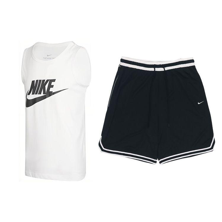 

Nike Однотонный свитер с круглым вырезом, футболка и полосатые шорты со средней посадкой и завязкой на талии, повседневный спортивный комплект для мужчин AR4992-101+DH7161-010 L