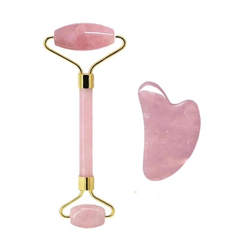 2/3/4 Stück Natürlicher Rosenquarz Obsidian Jade Roller Gua Sha Stein Set Gouache Schaber Gesichtsstraffung Anti-Falten Hautpflege Werkzeuge