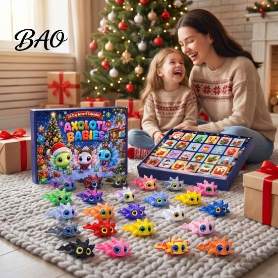 Cute Desk Decorations Axolotl Advent Calendar 2026, 3D Printed Jointed Flexible Toys, 24 Days TPR Animal Party Favors Christmas Countdown with