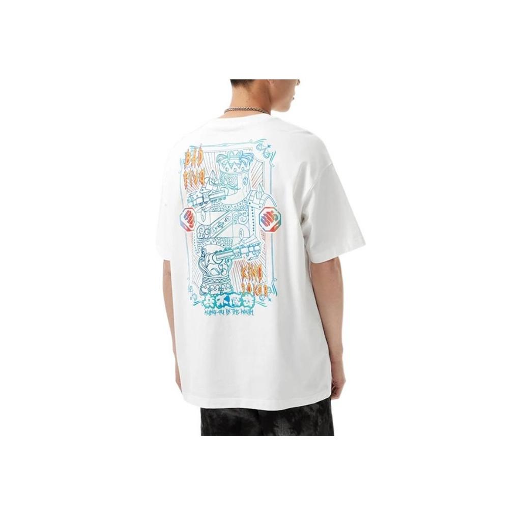 Li Ning Bad Five Military Strategy Cartoon Graphic Print Round Neck Loose Casual Short Sleeve T-Shirt Unisex T-Shirt White AHSS423-1