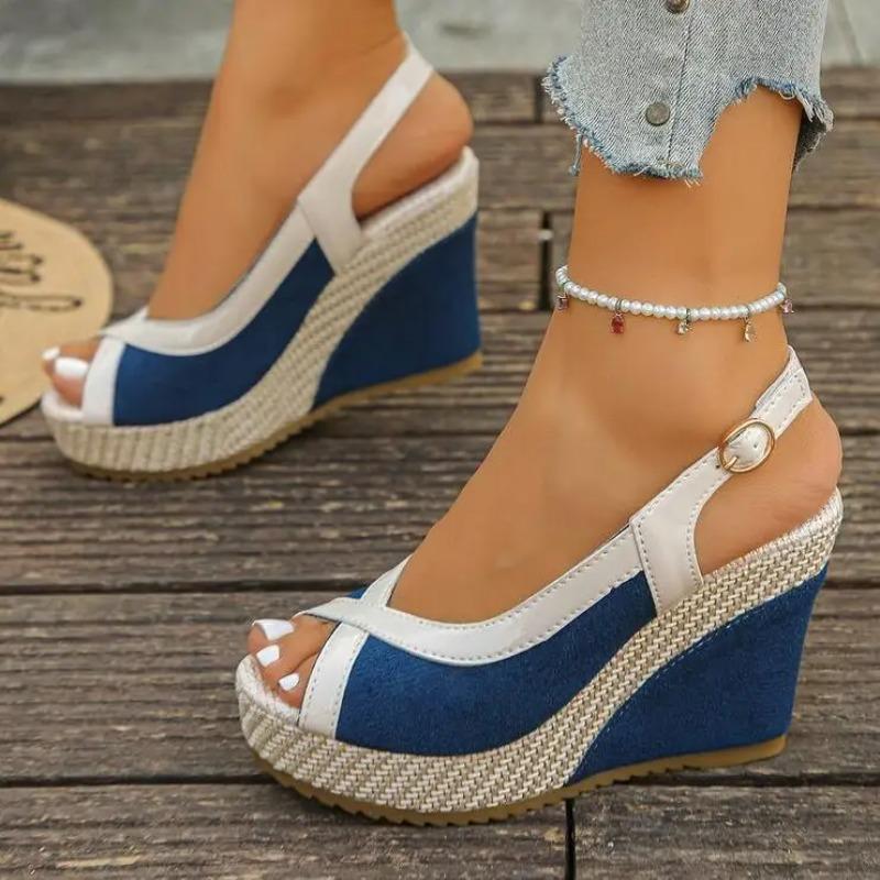 Shoes Women Ankle Buckle Wedges Sandals Summer Denim Sandal Comfortable Thick Sole Sandalias Mujer