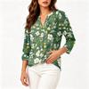 Women Floral Print Button Front Henley Shirt Three Quarter Sleeve Lightweight Linen Cotton Blend Blouse Casual Top