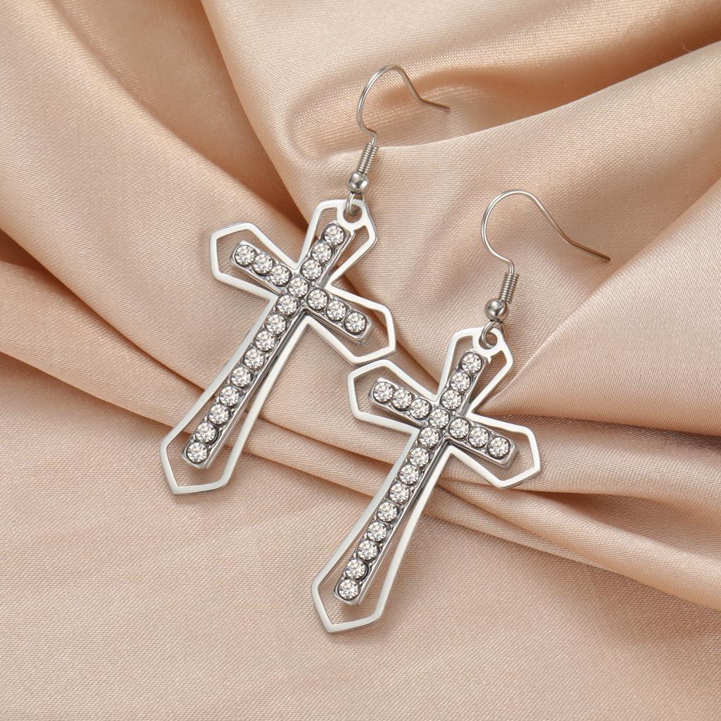 Cazador Clear Zircon Cross Earrings for Women Stainless Steel Christian Earrings Jesus Jewelry Valentine Gift 2026 Wholesale New
