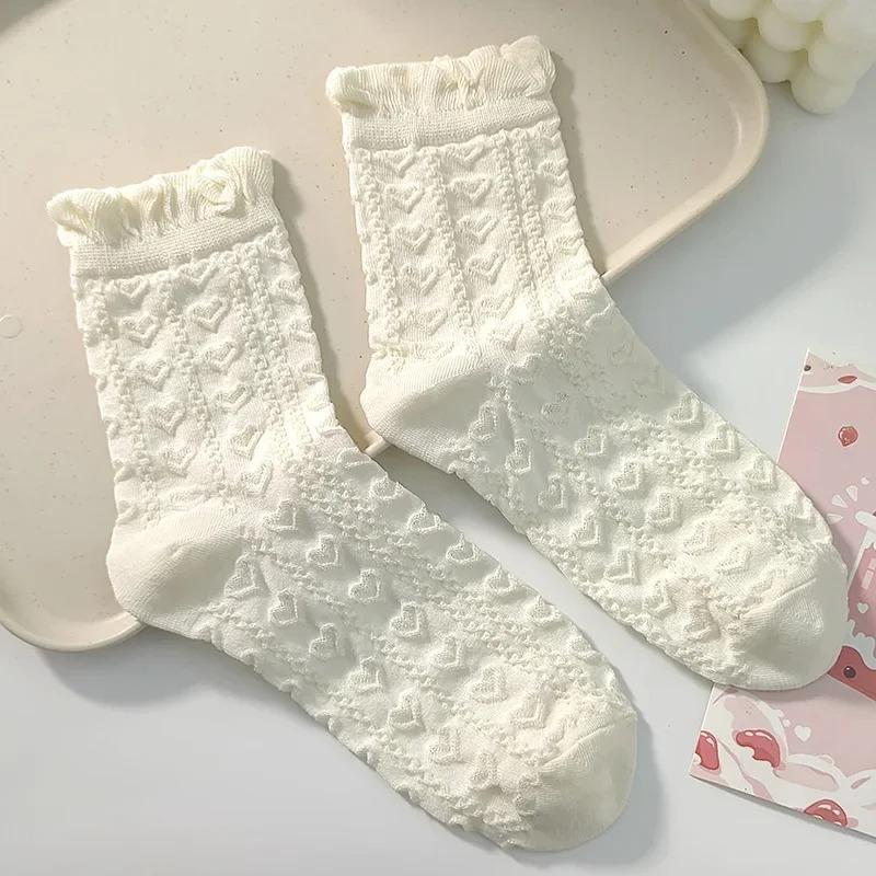 Simple White Socks Versatile Lovely Bowknot Small Flowers Women's Medium Tube Socks kawaii Harajuku jk Lolita Girls Cotton