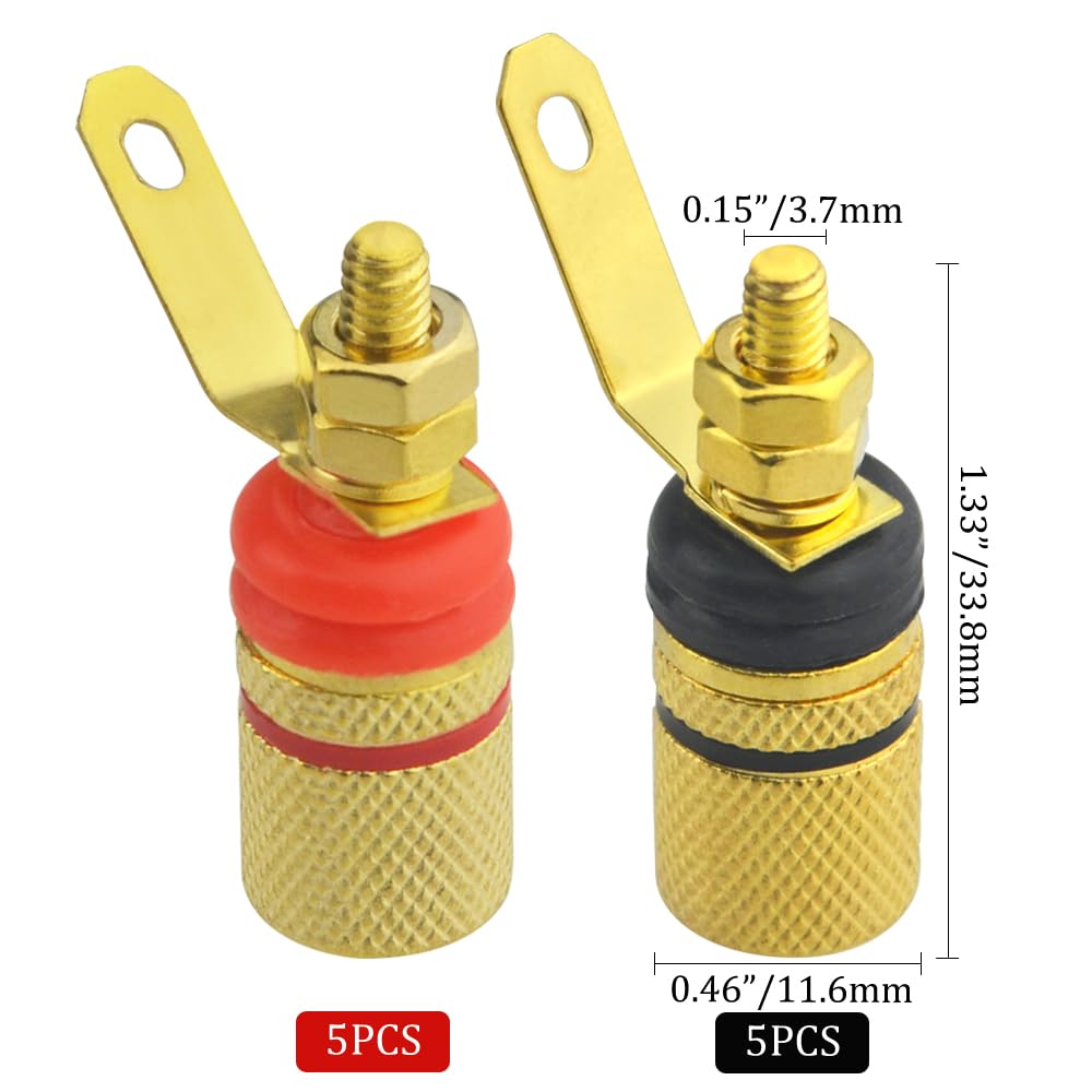 2-10pcs Premium Connector Set for 4mm Banana Plugs, Gold Plated Amplifier Speaker Binding Post Terminals