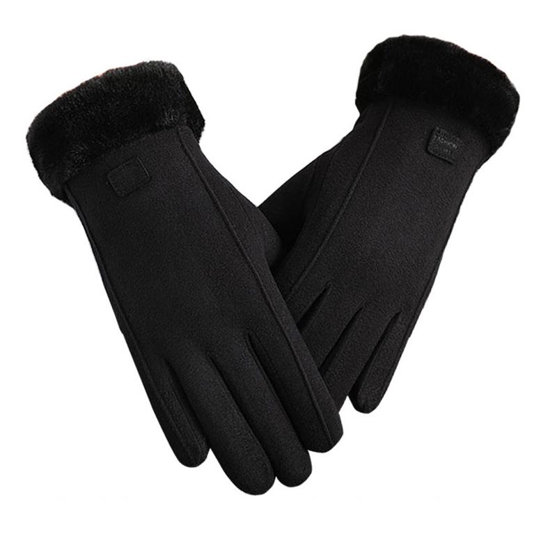 Winter Rabbit Fur Mouth Full Finger Touch Screen Mittens Plus Velvet Warm Gloves For Women
