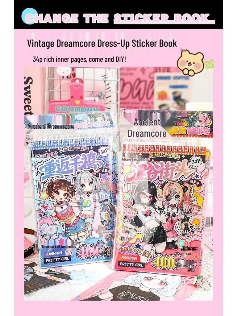 Y2K Retro Dreamcore Verkleidungs-Stickerbuch für Kinder: DIY-Mädchen-Verwandlung & Dekoration