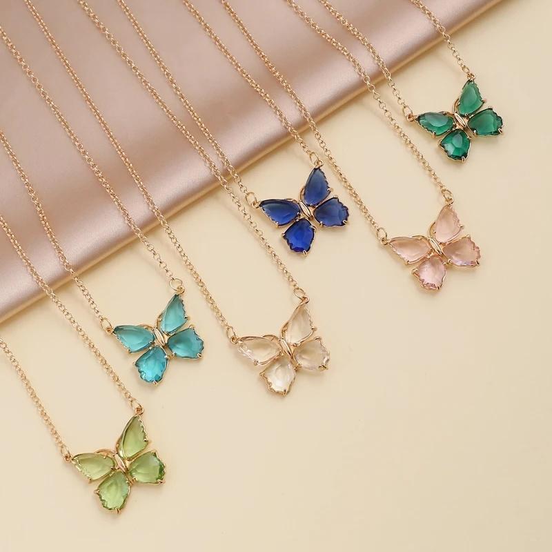 Butterfly Jewelry Multi-Colored Zircon Butterfly Necklace for Women Fashionable Clavicle Chain Pendant Necklace for Women